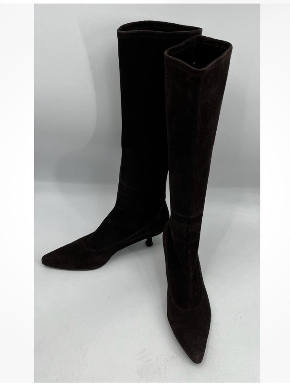 Stuart Weitzman Suede Knee-High Pointed-Toe Women's Boots in Dark Brown